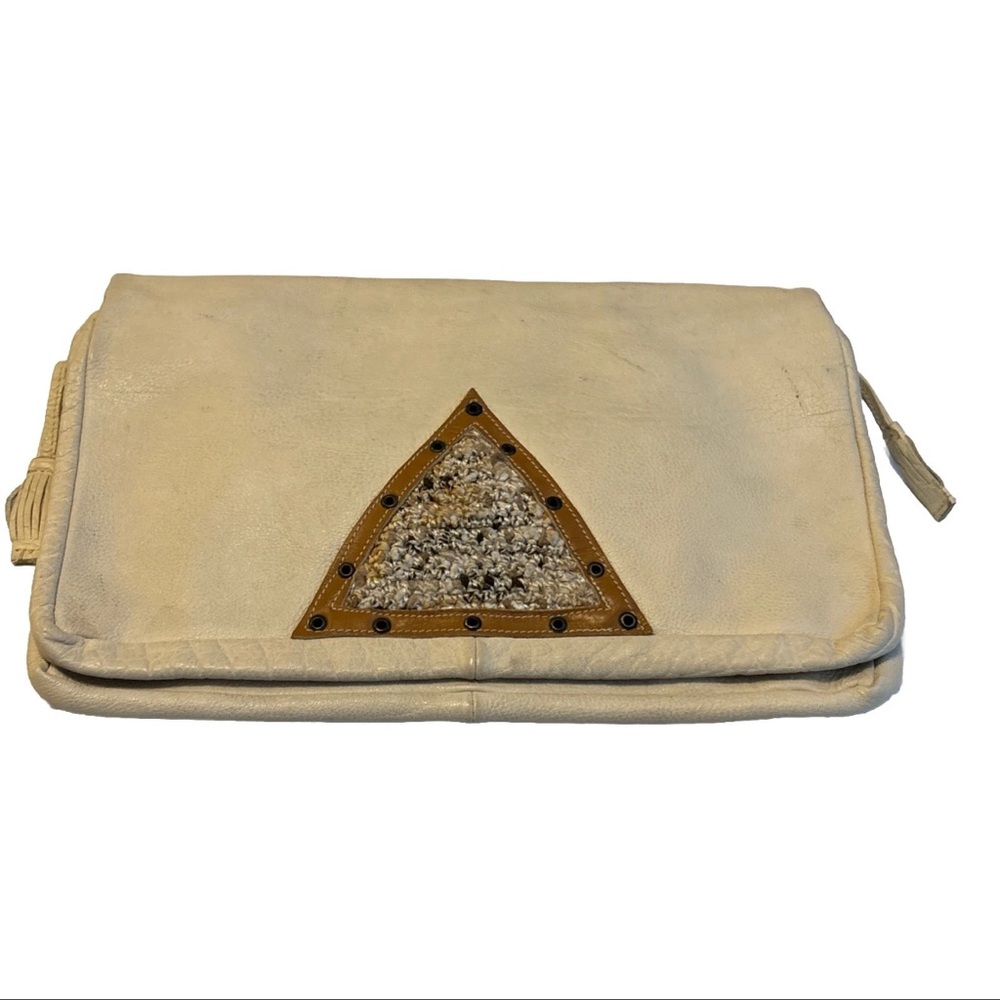 Woodward & Lothrop Rare Leather Clutch Bag VTG Envelope Purse Made IN Italy